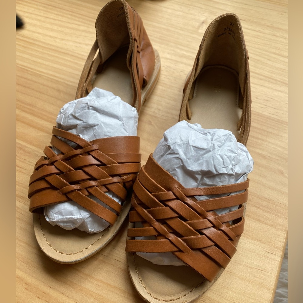 EU37 - 🇬🇧Oasis Sandals: crisscross, genuine leather, brown, women’s